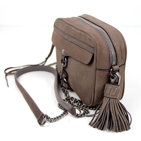 REBECCA MINKOFF TAUPE BROWN GENUINE LEATHER CHAIN CROSSBODY SHOULDER BAG PURSE - Picture 7 of 16
